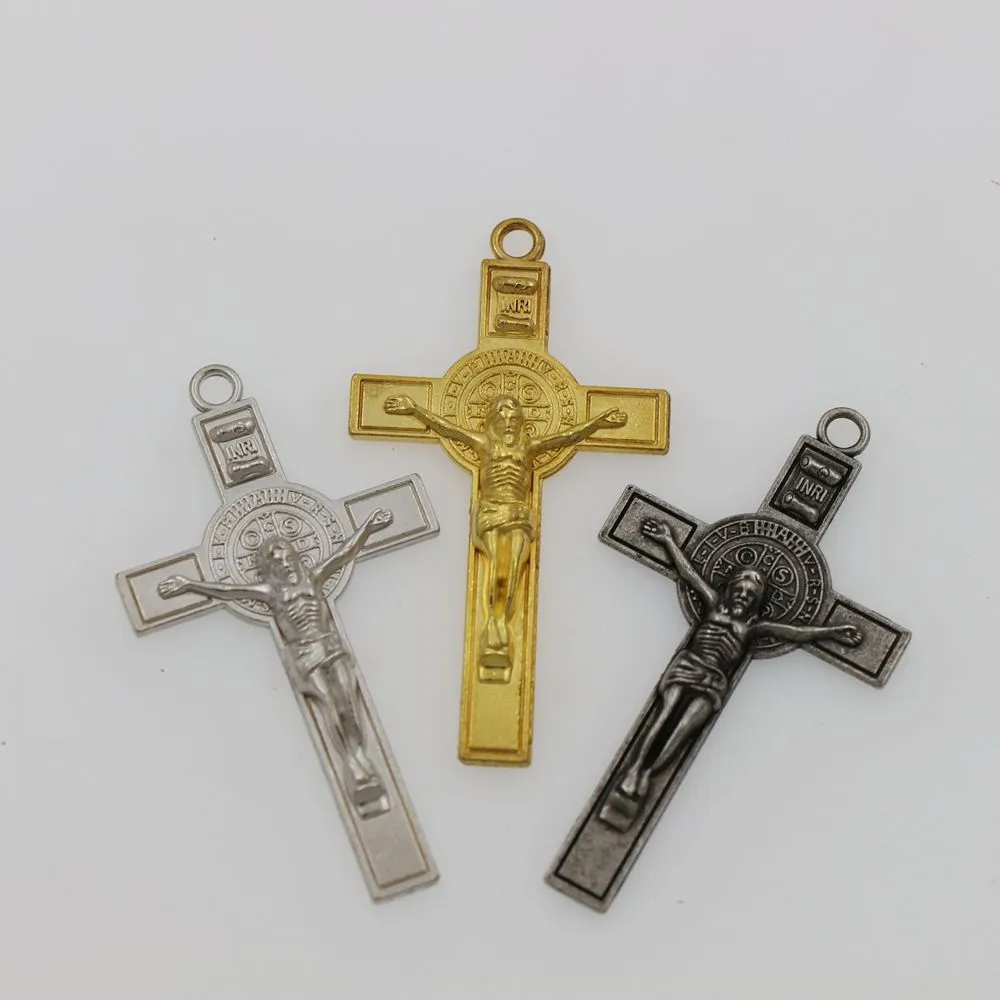 Handmade Antique Benedict Medal Cross Gold Cross Charm Set Of 20 In Silver,  Gold, And Black Crucifix Pendants For Catholic Jewelry Making From Uxkst,  $29.99